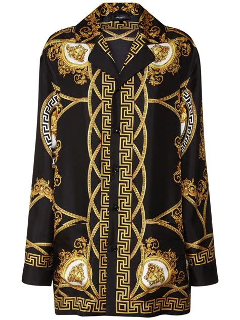 versace black and gold t shirt|Versace silk shirt.